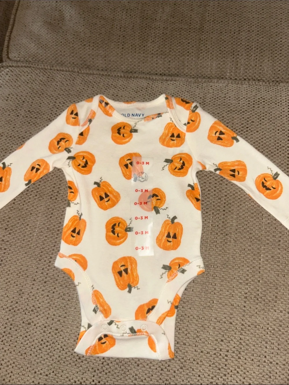 Old Navy White & Orange Pumpkin Print Long-Sleeve One-Piece